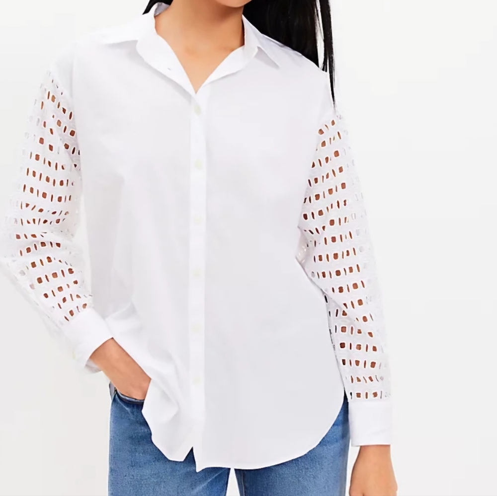 NWT LOFT oversized cotton button up blouse. Size XL